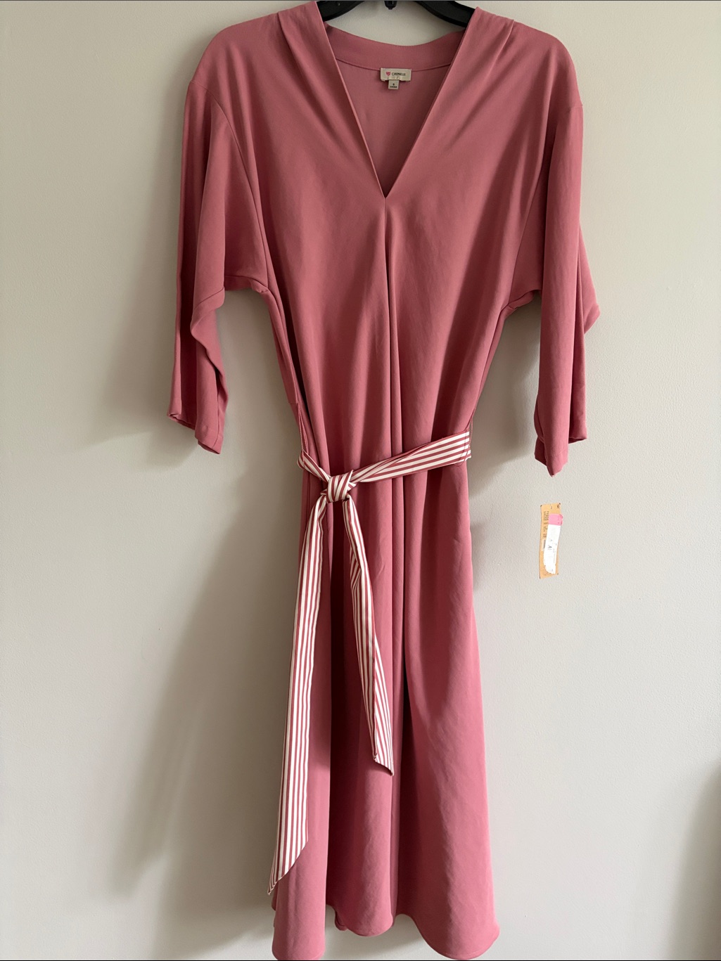 Daniel Cremieux Dusty Rose Long Sleeve V-Neck Tie-Waist Dress